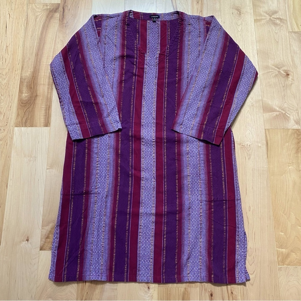J. Peterman Caftan Midi Dress Women’s Purple Gold Stripe Oversized